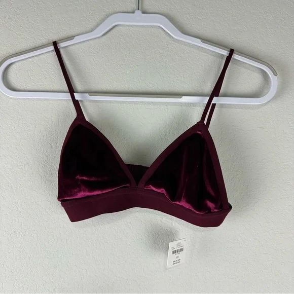 NEW Anthropologie Dark Red Velvet Triangle Bra and Brief Set Size XXS - Picture 2 of 11
